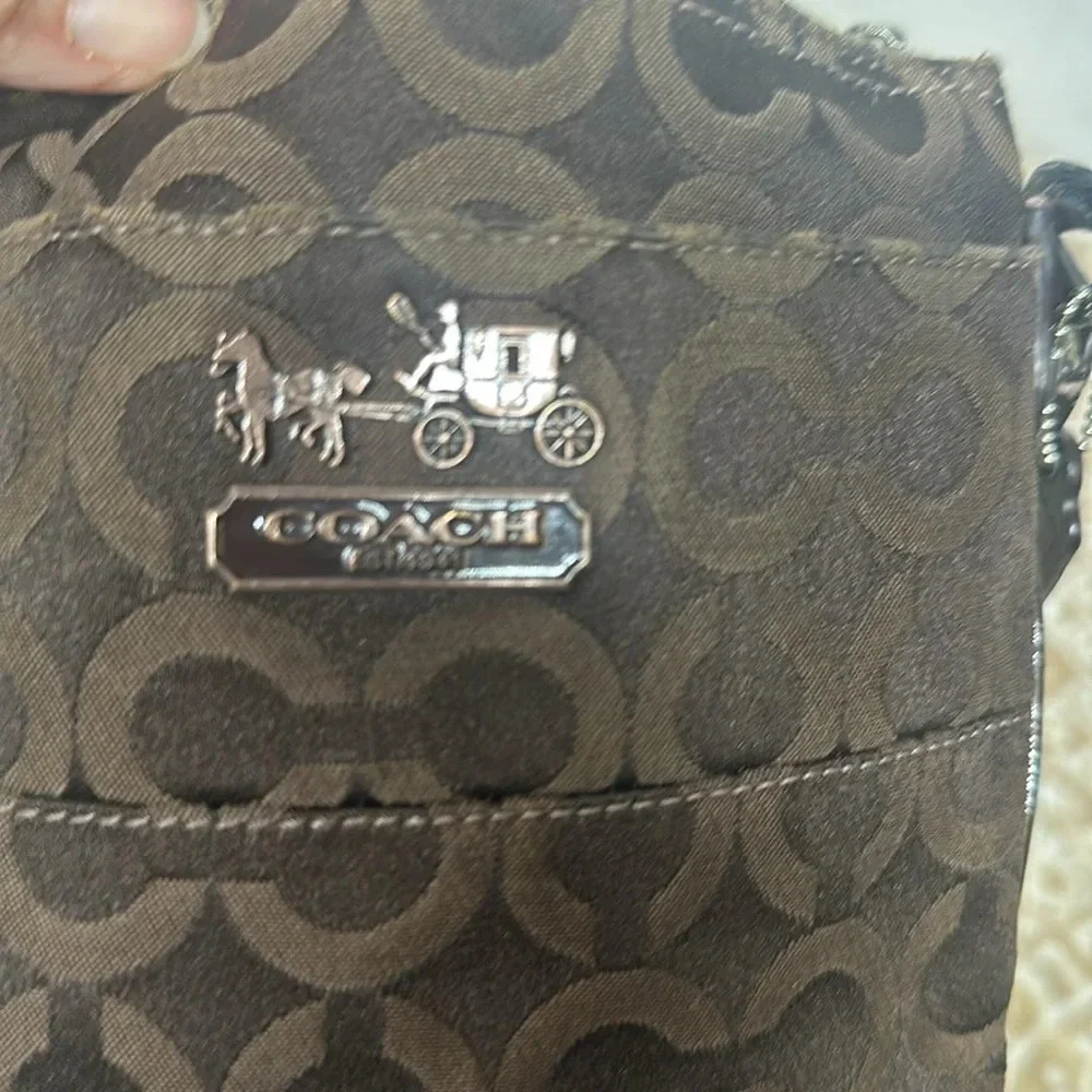 Coach Shoulder Bag Brown Beige Tribeca Op Art 43131 Mini Canvas